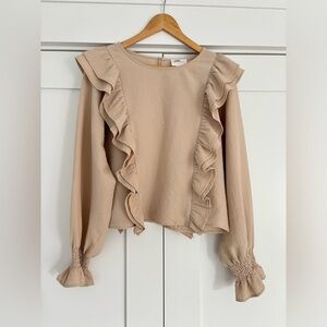Line & Dot Tan/Beige Ruffled Blouse - size M